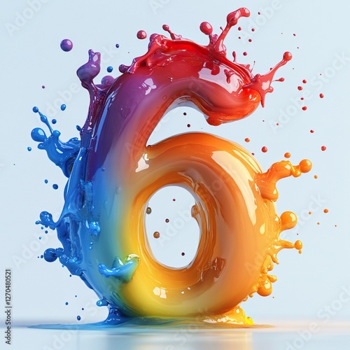 Abstract Number 6: A vibrant, dynamic splash of colored paint floats on a pristine white background, rendered in striking 3D with a minimalist aesthetic.