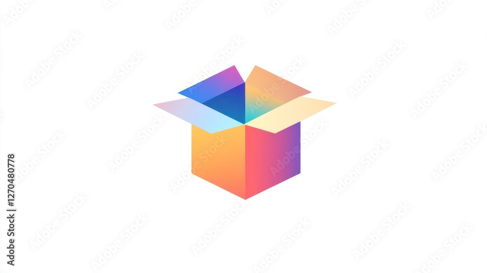 Open colorful box, surprise reveal, white background, packaging design Open colorful box, surprise reveal, white background, packaging design