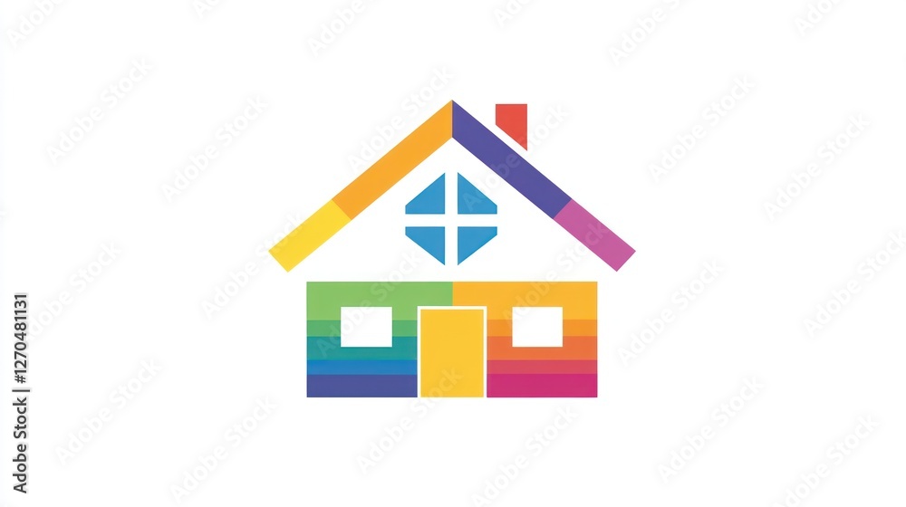 Rainbow house icon, home symbol, digital illustration, white background, website design Rainbow house icon, home symbol, digital illustration, white background, website design