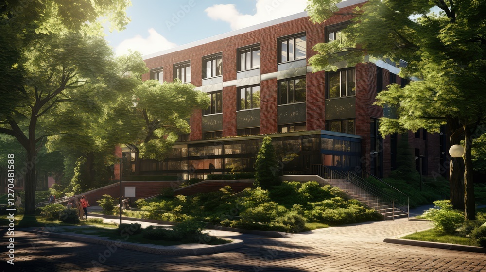 Obraz premium greenery brick office building