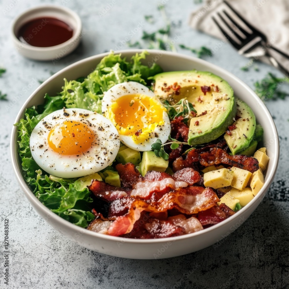 A vibrant cobb salad with bacon, egg, and avocado A vibrant cobb salad with bacon, egg, and avocado