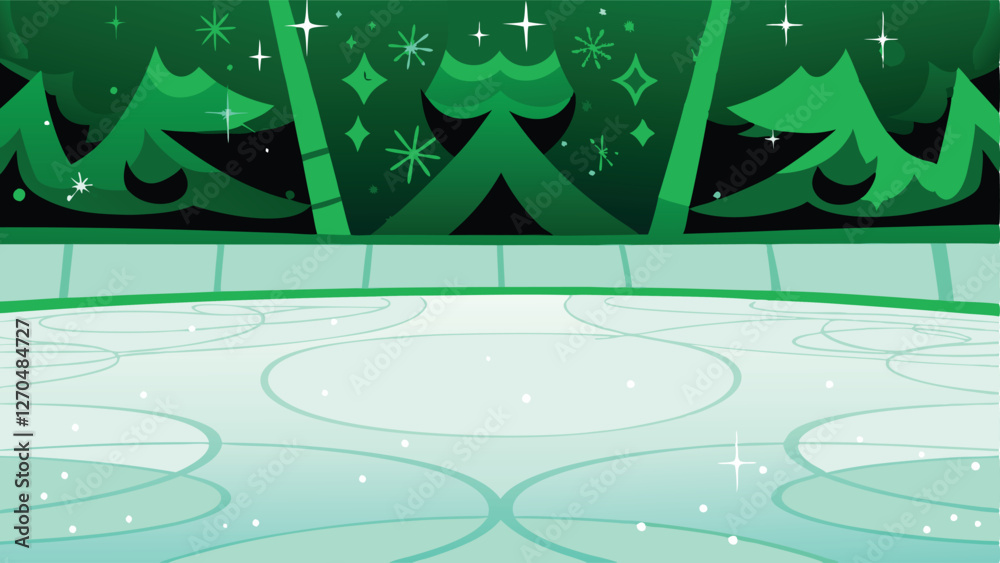 A vibrant, stylized illustration of an ice skating rink featuring cool geometric shapes and dynamic lighting.  (1) indicates a series.