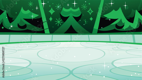 A vibrant, stylized illustration of an ice skating rink featuring cool geometric shapes and dynamic lighting.  (1) indicates a series.