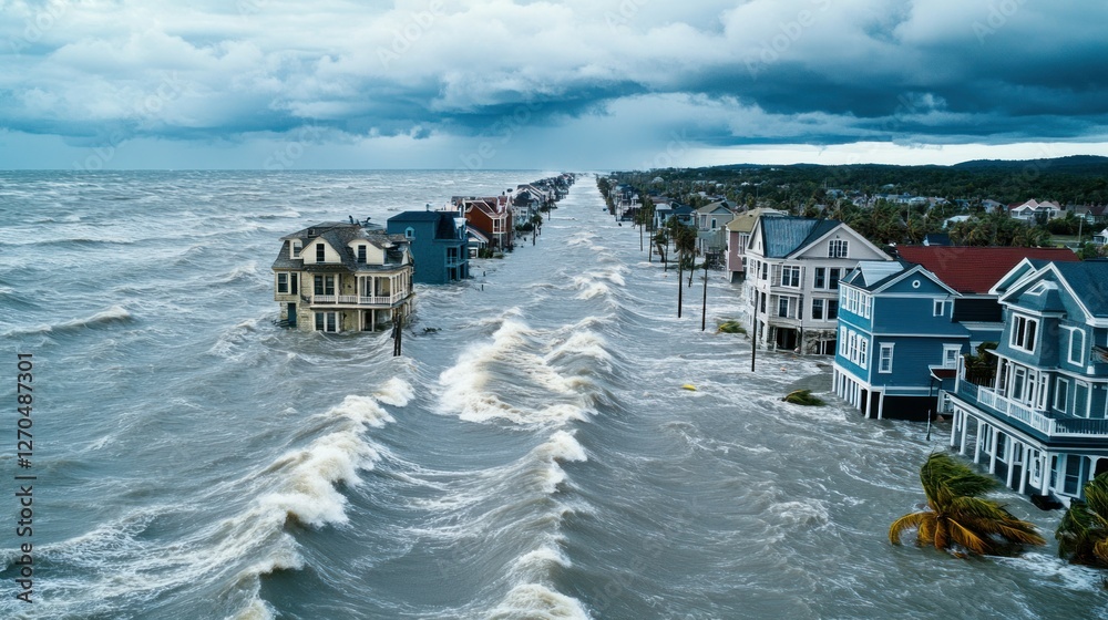 A powerful hurricane makes landfall, bringing fierce winds and torrential rain that flood entire neighborhoods and topple power lines
