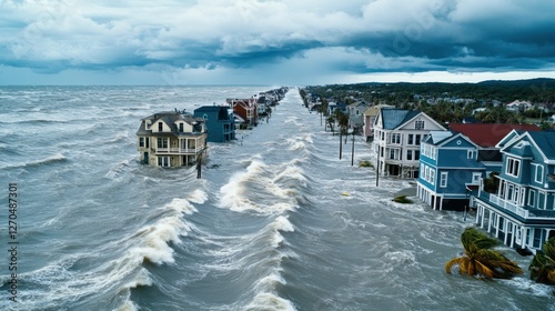 Obraz na płótnie A powerful hurricane makes landfall, bringing fierce winds and torrential rain that flood entire neighborhoods and topple power lines w salonie