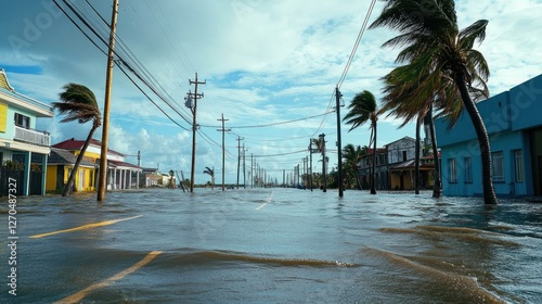 A powerful hurricane makes landfall, bringing fierce winds and torrential rain that flood entire neighborhoods and topple power lines