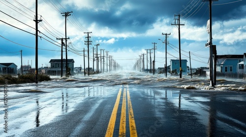 Obraz na płótnie A powerful hurricane makes landfall, bringing fierce winds and torrential rain that flood entire neighborhoods and topple power lines w salonie