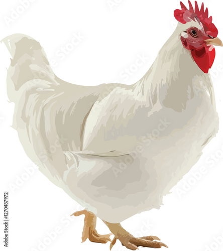 Realistic White Chicken Illustration – Farm Animal Clipart for Agriculture & Poultry Design