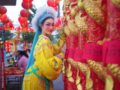 Beautiful young woman with Chinese Opera dress in Chiang Mai, Thailand.