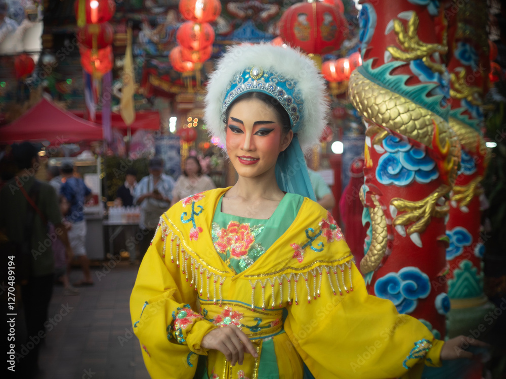 Beautiful young woman with Chinese Opera dress in Chiang Mai, Thailand.