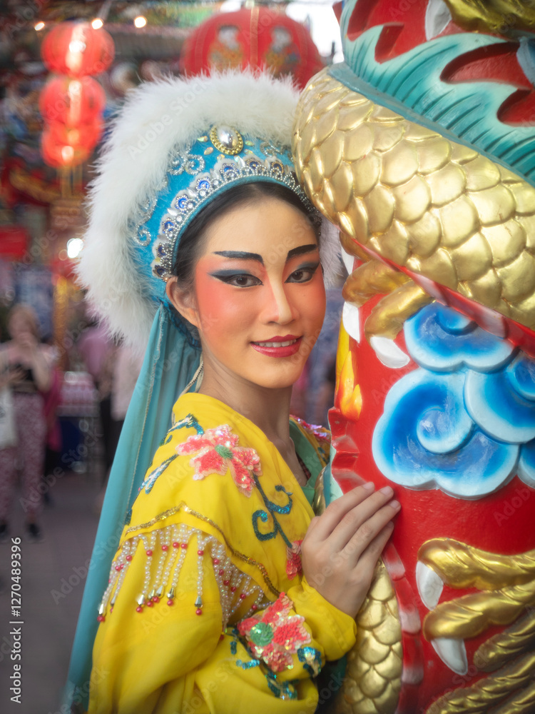 Beautiful young woman with Chinese Opera dress in Chiang Mai, Thailand.