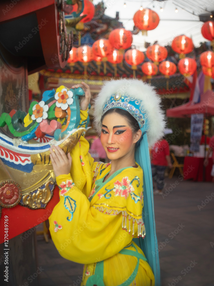 Beautiful young woman with Chinese Opera dress in Chiang Mai, Thailand.