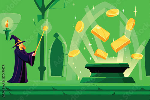 A powerful wizard, robes flowing, raises hands, arcane energy swirling as he magically transforms a single, realistic-looking Sim character from the Sims game into a different form.
