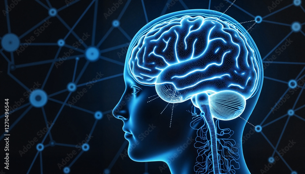 Obraz premium Digital Brain Illustration with Network Background