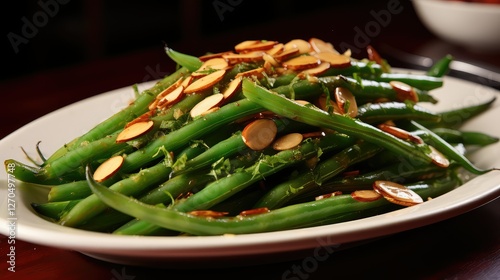 sideview green beans almondine photo