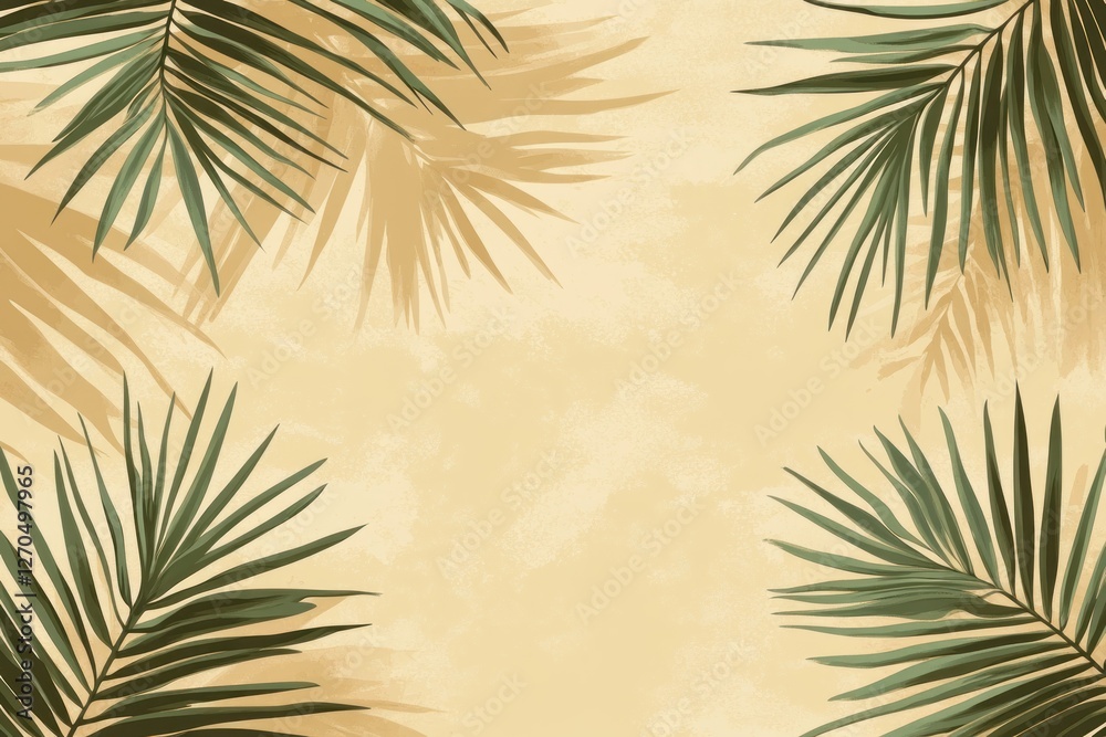 Tropical palm leaves frame, beige background, summer design, website banner Tropical palm leaves frame, beige background, summer design, website banner