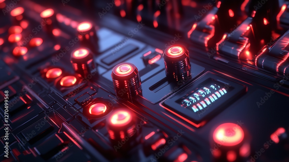 Obraz premium Microchip Circuit Board with Illuminated Components: A Glimpse into Modern Technology