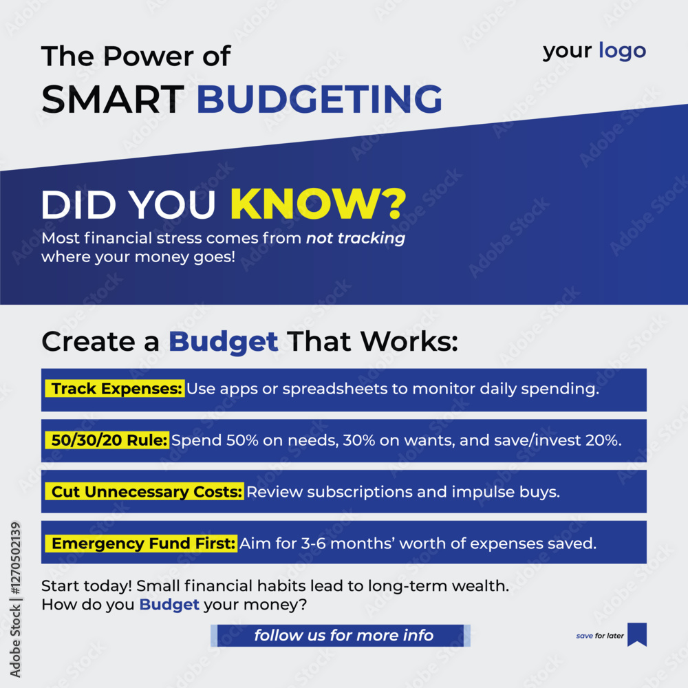 Obraz premium Smart Budgeting Instagram Post or Finance Social Media Flyer Design