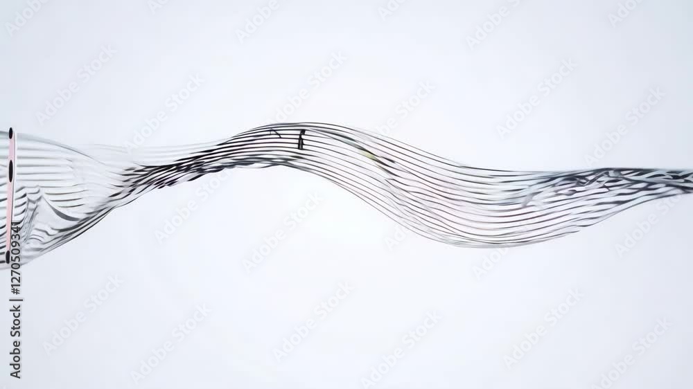 A white background with a black music notes flying. the animation concept of musical and harmony
