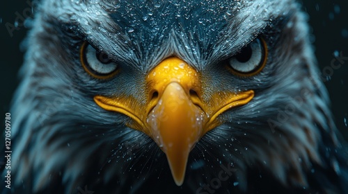 Close-up of an angry bald eagle in rain photo