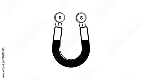 magnet attracts coins, financial symbol, black isolated silhouette