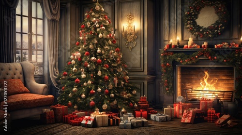 fireplace gifts under christmas tree