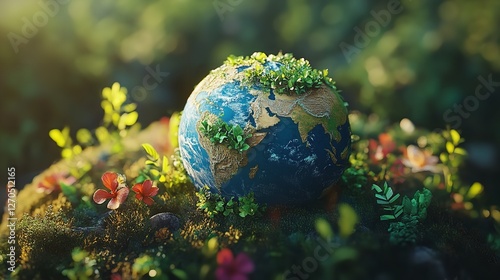 Wallpaper Mural Small Globe Surrounded by Greenery and Rocks: Emphasizing Earth's Connection with Nature Torontodigital.ca