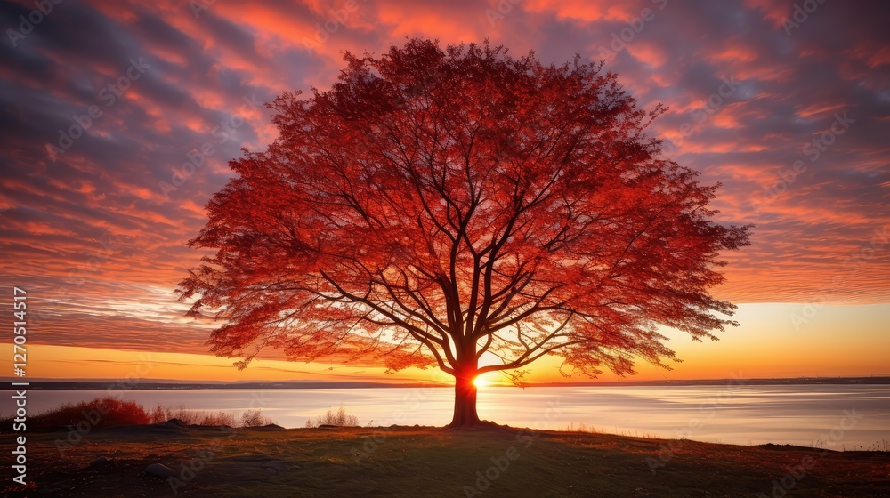 red tree sunset