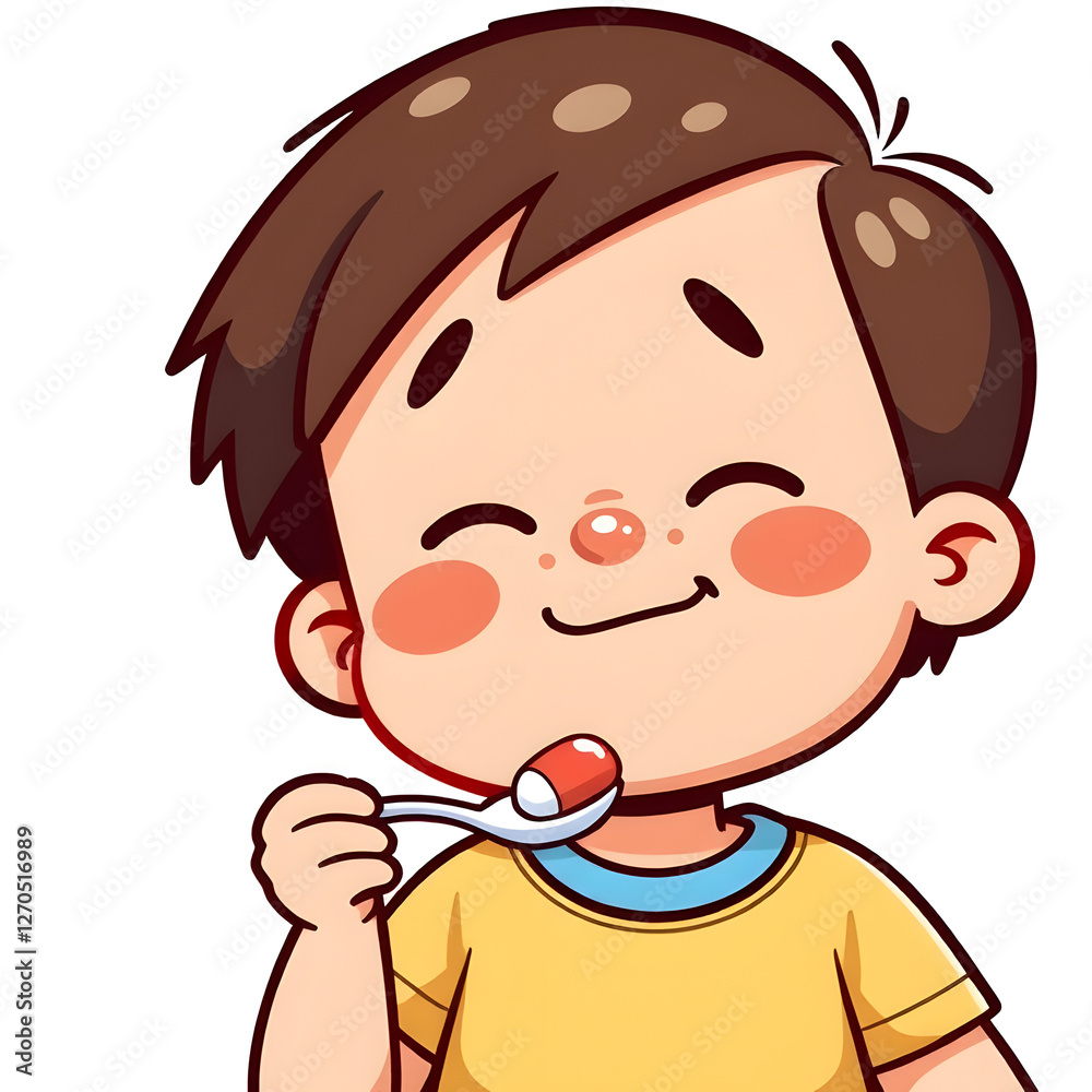 Happy Boy Eating Cartoon Illustration