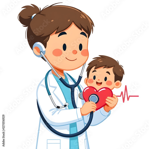 Pediatrician Examining Child's Heart with Stethoscope