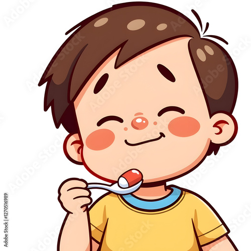 Happy Boy Eating Cartoon Illustration