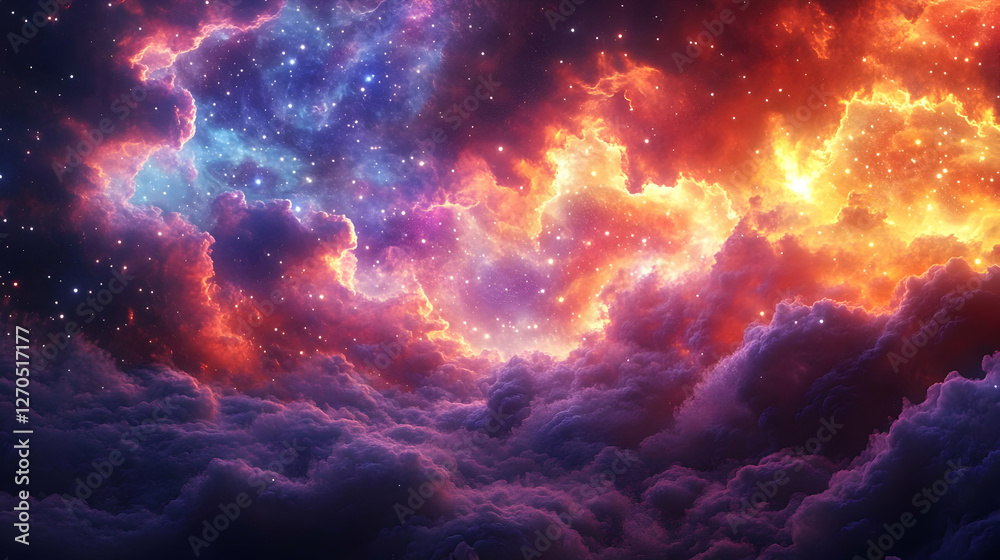 Obraz premium Fiery Colorful Nebula Space Cloudscape