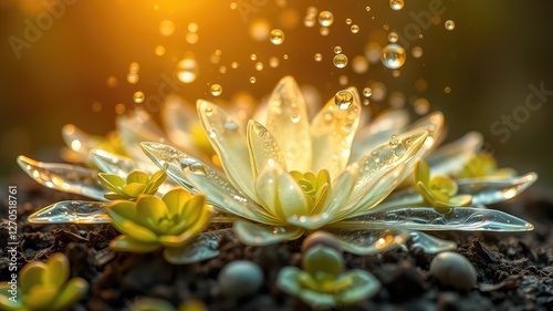 Sustainability images, Ethereal Dewdrops on Tiny Flora, Macro Fantasy World