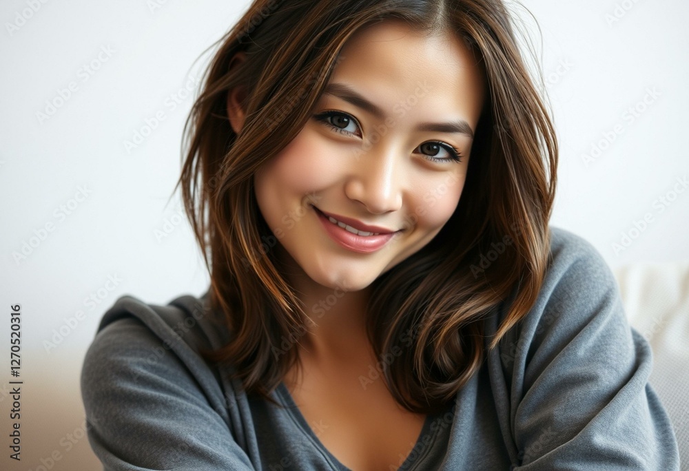 Photorealistic portrait of a bored young adult woman