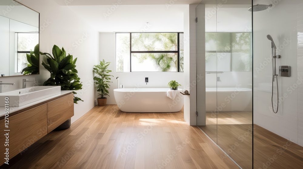 Fototapeta premium sleek wood floor white walls