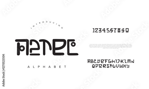 Aztec creative modern geometric urban alphabet font. Digital abstract futuristic, game, techno, robot, music, logo, sport, minimal technology typography. Simple numeric vector illustration