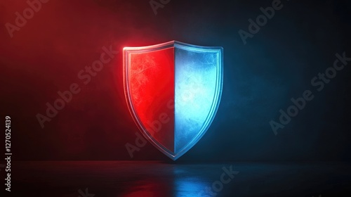 A shield icon in red, white, and blue, with soft shadows and glowing highlights to create a sleek look