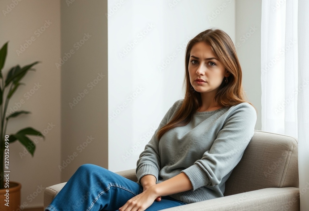 Portrait of a nervous female person in natural light Portrait of a nervous female person in natural light