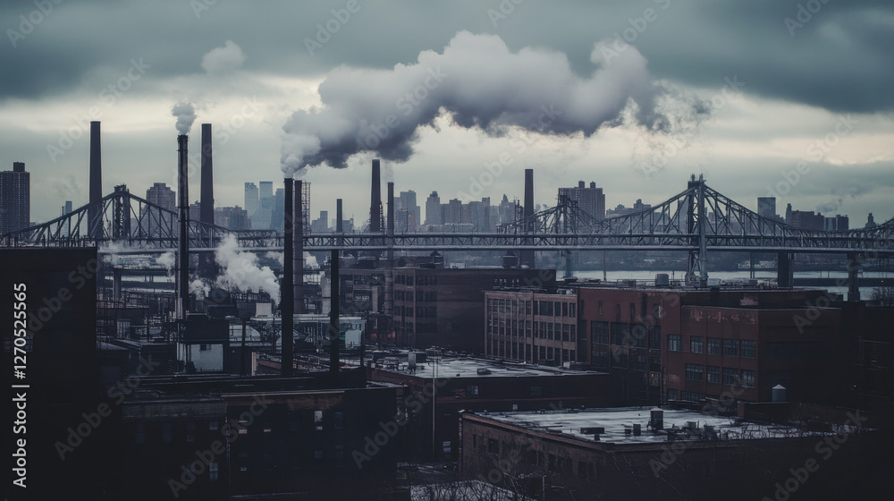 Industrial cityscape with smokestacks Industrial cityscape with smokestacks