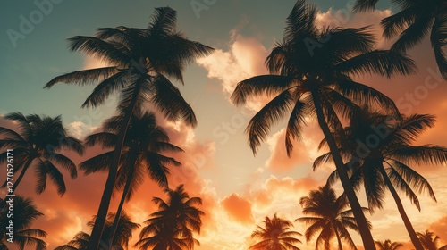 sunsky palm trees looking up