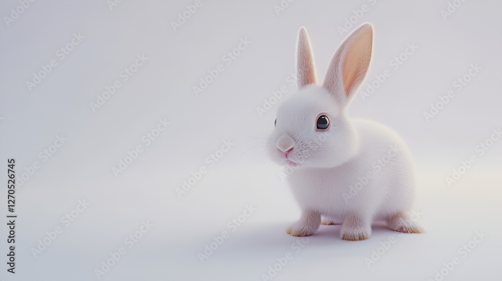Fototapeta premium Adorable White Bunny Cute Fluffy Rabbit on Soft Background
