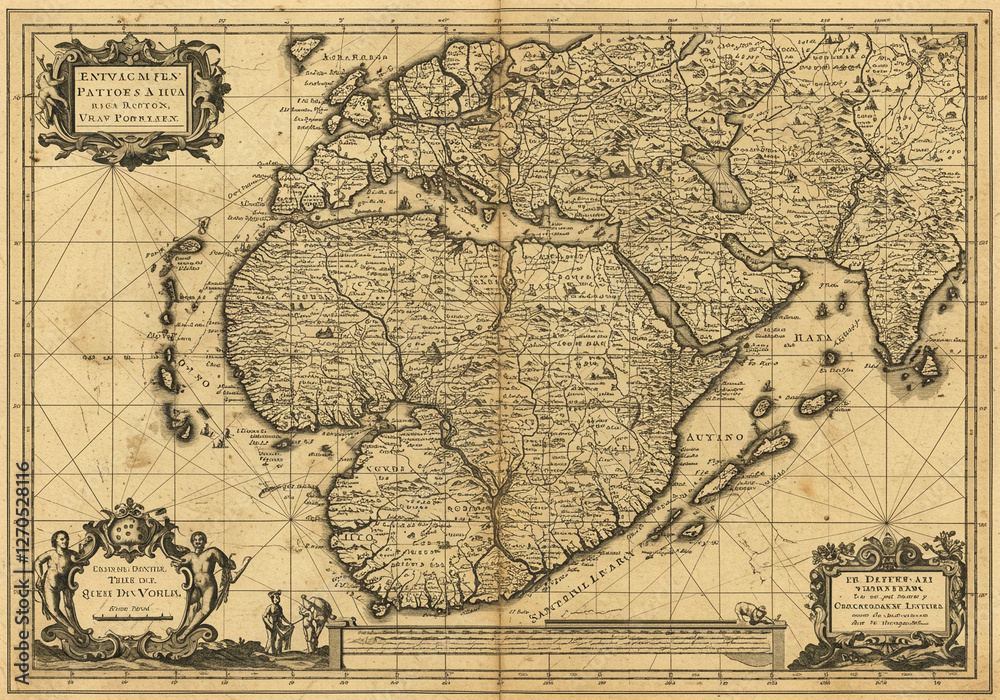 Obraz premium 詳細な地形が描かれた架空の地図