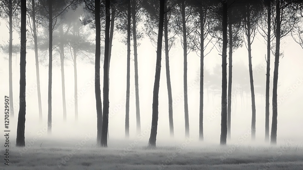 Fototapeta premium Misty Morning in a Pine Tree Forest