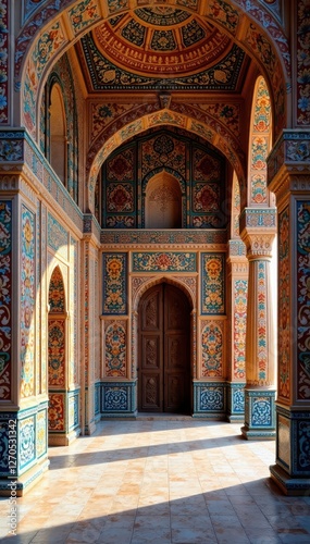 Ancient Persian architecture, ornate tilework, landmark, geometric