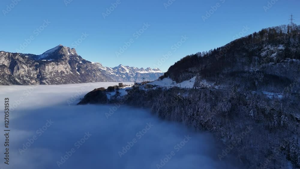 Switzerland Glarus winter alpine cold climate aerial landscape Europe travel destination Switzerland Glarus winter alpine cold climate aerial landscape Europe travel destination
