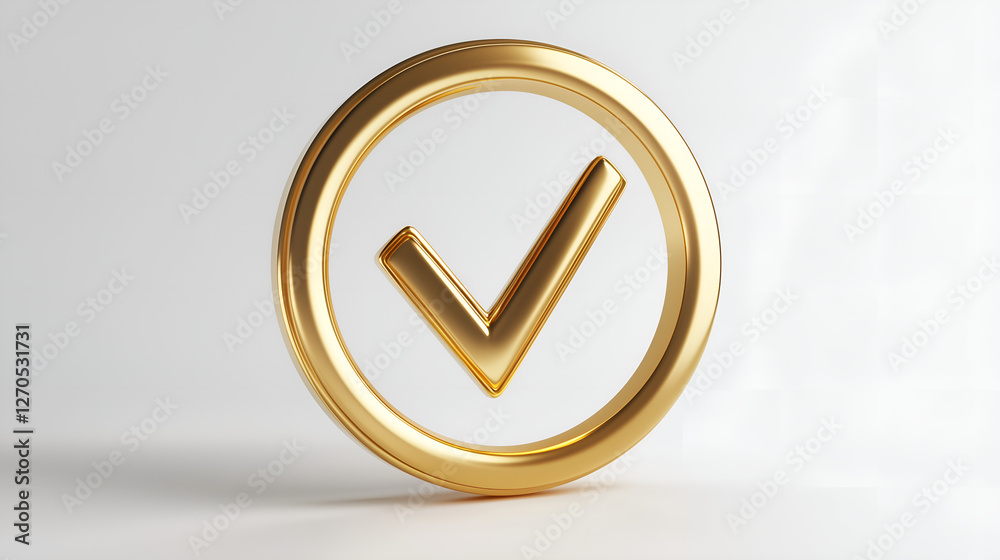 Gold 3D check mark inside a circle on a white background, representing approval, confirmation, and success. Gold 3D check mark inside a circle on a white background, representing approval, confirmation, and success.
