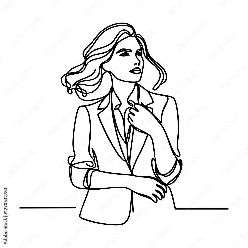A continuous line drawing illustration of a stylish businesswoman A continuous line drawing illustration of a stylish businesswoman