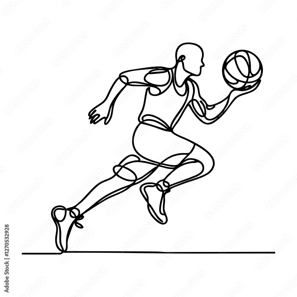Obraz premium A continuous line drawing illustration of a basketball player in action