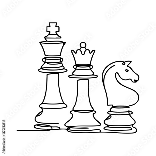 A continuous line drawing illustration of chess pieces