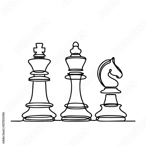 A continuous line drawing illustration of chess pieces